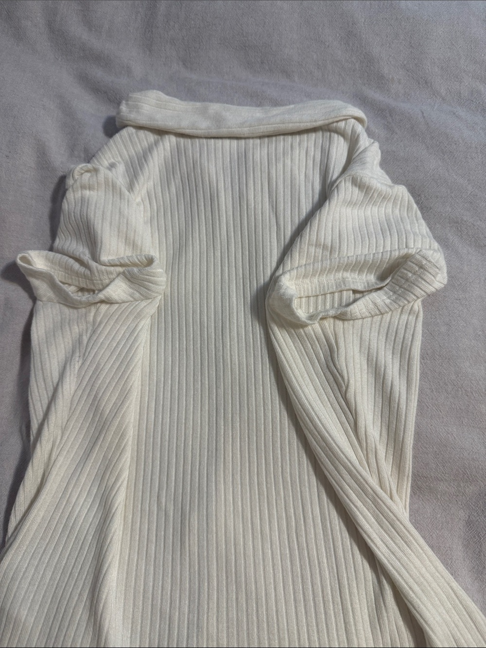 Reformation Cream Ribbed Zip-Front Collared Top - Picture 6 of 6